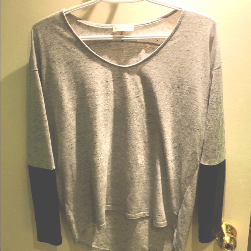 Grey, “leather” sleeve shirt